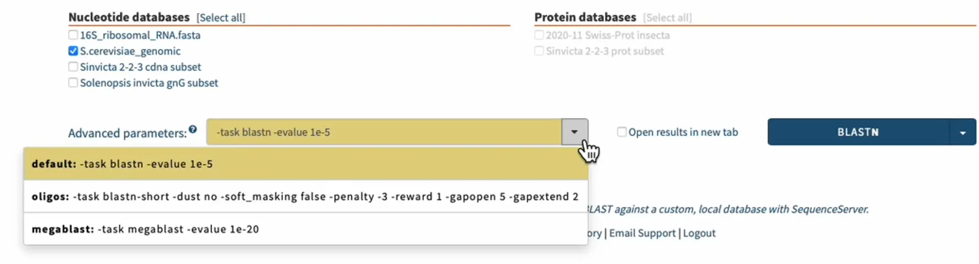 Use the advanced parameters to select the 'oligos' presets to be able to align short sequences.